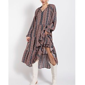 Paisley prints gauze midi dress in mushroom
